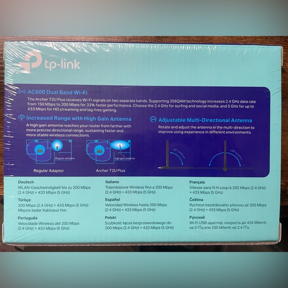 TP Link AC600 High gain wireless dual band USB Adapter- Archer T2U Plus- NWT - Picture 2 of 13
